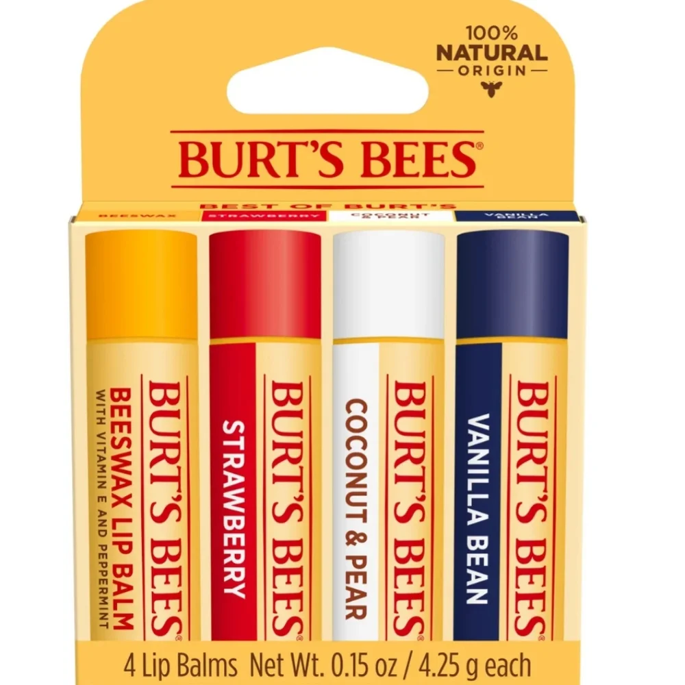 Burts Bees Best Lip Balm Favorite 4-pk  Vanilla Bean Strawberry Coconut + Pear